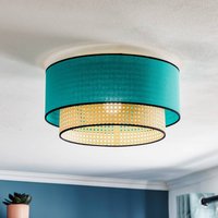 Duolla Boho ceiling light made of rattan, beige/teal