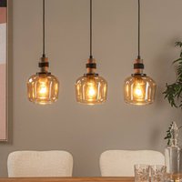 Lucide Suspension Ilona, verre, noir/ambre, 3 lampes