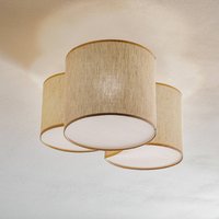 TK Lighting Mona Nature ceiling light, 3-bulb, natural linen