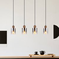 Globo Hänglampa Underwood, längd 105 cm, brun/rökgrå, MDF