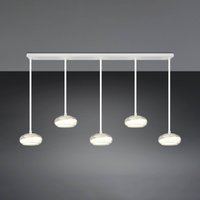 Trio Lighting LED-hänglampa Tarsia, matt vit, längd 161 cm, glas, 5 lampor.