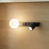 TK Lighting Vox wall light, black, glass, width 35 cm, USB