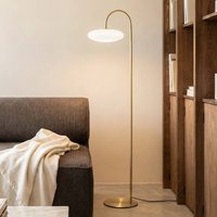 Lucande Tenebra LED floor lamp, 150 cm, brass/white, glass