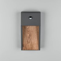 Trio Lighting SALMON LED sensor outdoor wall lamp, wood look, height 33 cm, IP44