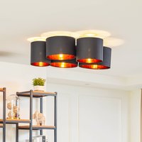 Plafonnier Lindby Laurenz, à 5 lampes, noir/doré, textile