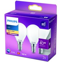 Philips LED-dropplampa E14 4,3W 2 700 K 2-pack
