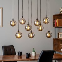 EMIBIG LIGHTING Hänglampa Glassy, 9 lampor, svart, grafit, glas, E14