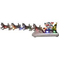 Tischdeko Schneemann mit Hundeschlitten bunte LEDs