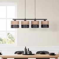 TK Lighting Suspension Nicol, noir/imitation bois, 94x20 cm 4 à 4 lampes E27