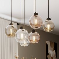 TK Lighting Cubus pendant light, 74 cm, 6-bulb, clear/honey/brown, glass
