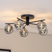 Jupiter Plafonnier Prato, noir/gris fumé, verre, à 5 lampes