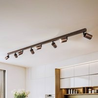 TK Lighting Top downlight, adjustable, brown, 8-bulb linear