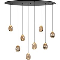 HighLight Golden Egg hanging light, amber/gold, length 100 cm, 8-bulb glass