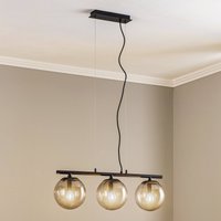 Lucande Sotiana hanging light, 3-bulb, long, black