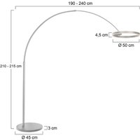 Steinhauer LED-båglampa Ringlux, stålfärgad, metall, CCT, dimmer