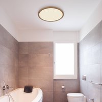Globo Sapana LED ceiling light, Ø29.5 cm wooden optic