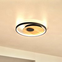 FISCHER & HONSEL LED-taklampa Marit, Ø 40 cm, sandgrå, metall/trä