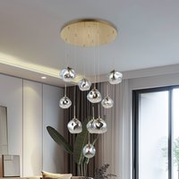 Lucea Hänglampa Herman, 10 lampor, guldfärgad, Ø 66 cm, glas