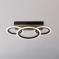 Globo Plafonnier LED Blevins à 3 lampes noir/aspect bois, longueur 46 cm