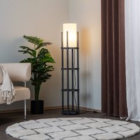 Opviq Golvlampa 8111 svart, hylla, tygskärm vit