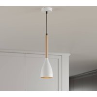 Luminex Muza pendellampa, enkel, vit/ljus trä