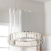 Searchlight Suspension LED Filumena, gris/transparent, métal/verre, Ø 35 cm