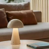 Lindby LED-uppladdningsbar bordslampa Nevijo, beige, Ø20cm, USB, dimmer