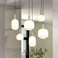 Trio Lighting Diva pendellampa, 6 lampor, mässingsfärgad, opal, metall, glas