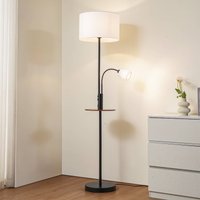Lindby Golvlampa Aovan, svart, hyllplan, USB-anslutning