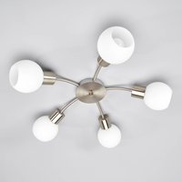 Lindby taklampa Elaina, Ø 54cm, 5 lampor, nickel, glas, E14