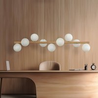 TK Lighting Estera pendant light, opal glass, wood, 9-bulb