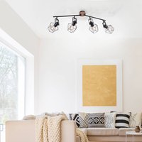 JUST LIGHT. GmbH Plafonnier Jaro réglable noir/bois à 4 lampes