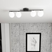 EMIBIG LIGHTING Kairo ceiling light, black/opal, length 87 cm, 4-bulb.