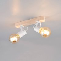 Reality Leuchten Taklampa Lynar, vit, trä, metall, längd 31 cm, 2 lampor.