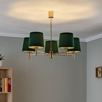 Argon Polo Plus pendant light, 5-bulb, brass/green