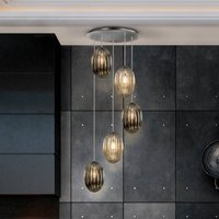 Schuller Valencia Ovila hänglampa, 5 lampor, rökgrå/cognac, metall, glas