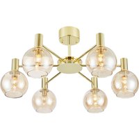 Markslöjd Ambra ceiling light, brass/amber, glass, Ø 75 cm