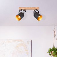Brilliant Tronte downlight, length 37.5 cm, black/gold, 2-bulb.