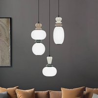 Viokef LED-pendellampa Gemma, Ø 38 cm, färgglad, glas/keramik, 3 lampor