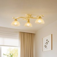 Luminex Flora ceiling lamp, three glass shades, white/brass