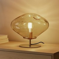 Lindby table lamp Lelia, amber, glass, metal, Ø 35 cm