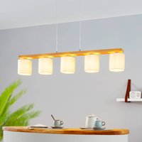 EGLO Castralvo hanging light, length 115 cm, wood/white, 5-bulb, fabric