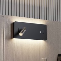 Lucande LED-vägglampa Kimo, 32 cm, svart, aluminium, USB