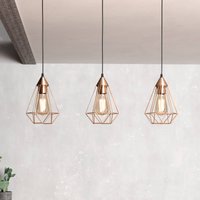 EGLO 3-bulb vintage pendant light Tarbes in copper