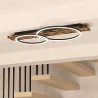 EGLO Plafonnier LED Boyal, brun, longueur 78 cm, bois, à 2 lampes.