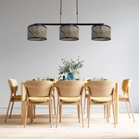 Steinhauer Stang pendant light, black/natural wickerwork, 3-bulb