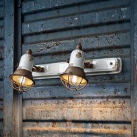 Ferroluce Wall lamp C1676/1, 2-bulb, white/rust brown, ceramic, E14