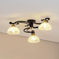 Luminex Flora ceiling lamp, 3 glass shades, black/brass
