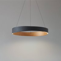 Lucande LED-hänglampa Daelor, svart, aluminium/trä, CCT, Ø70cm