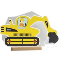 Elobra LED table lamp excavator, yellow, 20 cm, dimmable, wood/acrylic